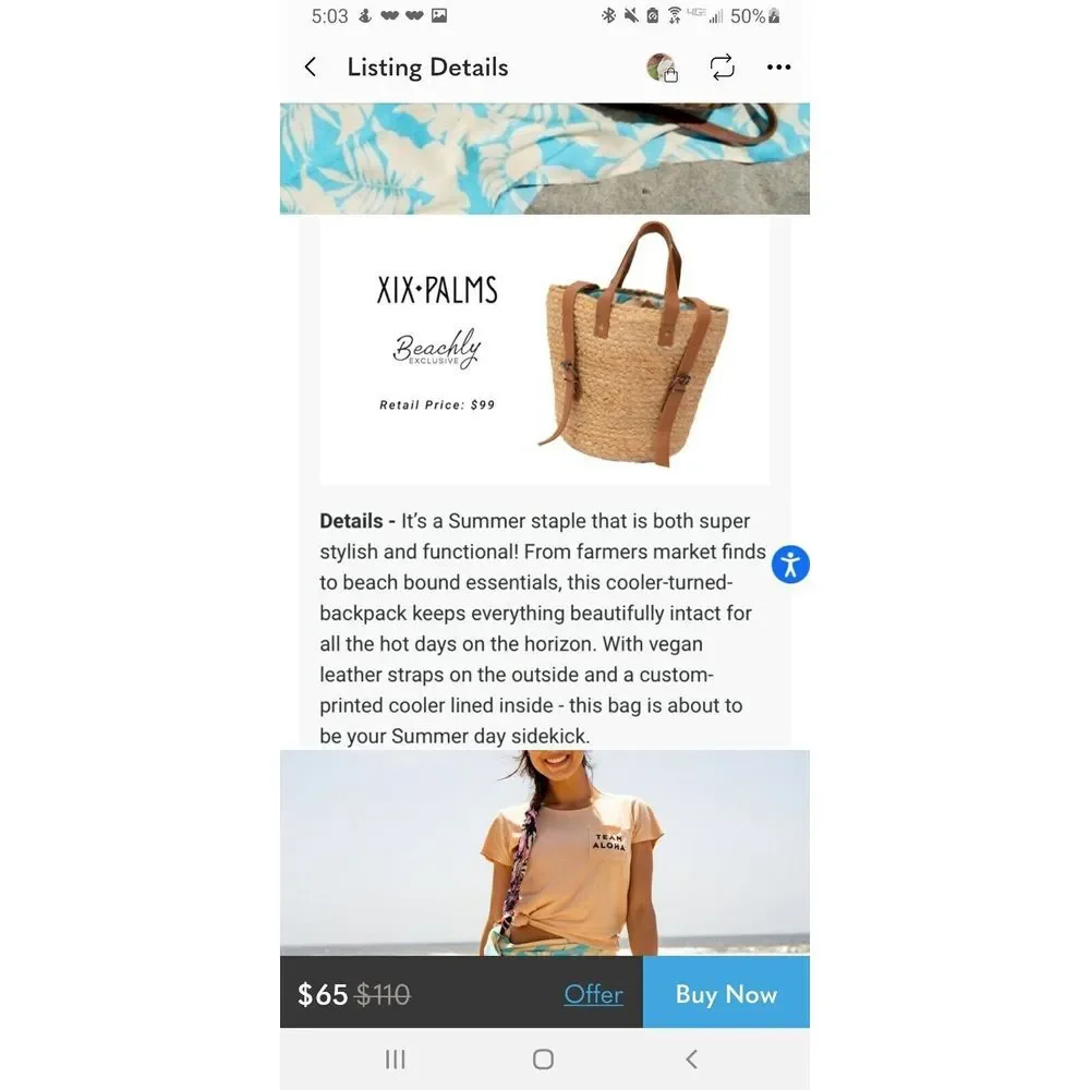 Xix Palms The Shorebreak‎ Picnic Hemp Straw Bag Backpack